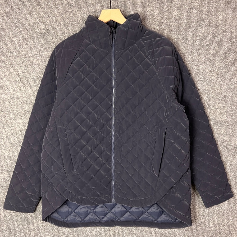 Athleta Whisper‎ Featherless Luxe Quilted Jacket Mock Neck  Front Navy Blue L G